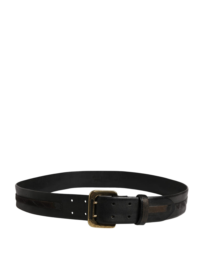 PLEIN SUD Black Leather Gold Metal Buckle Waist Belt for Women