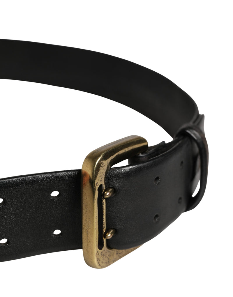 PLEIN SUD Black Leather Gold Metal Buckle Waist Belt for Women