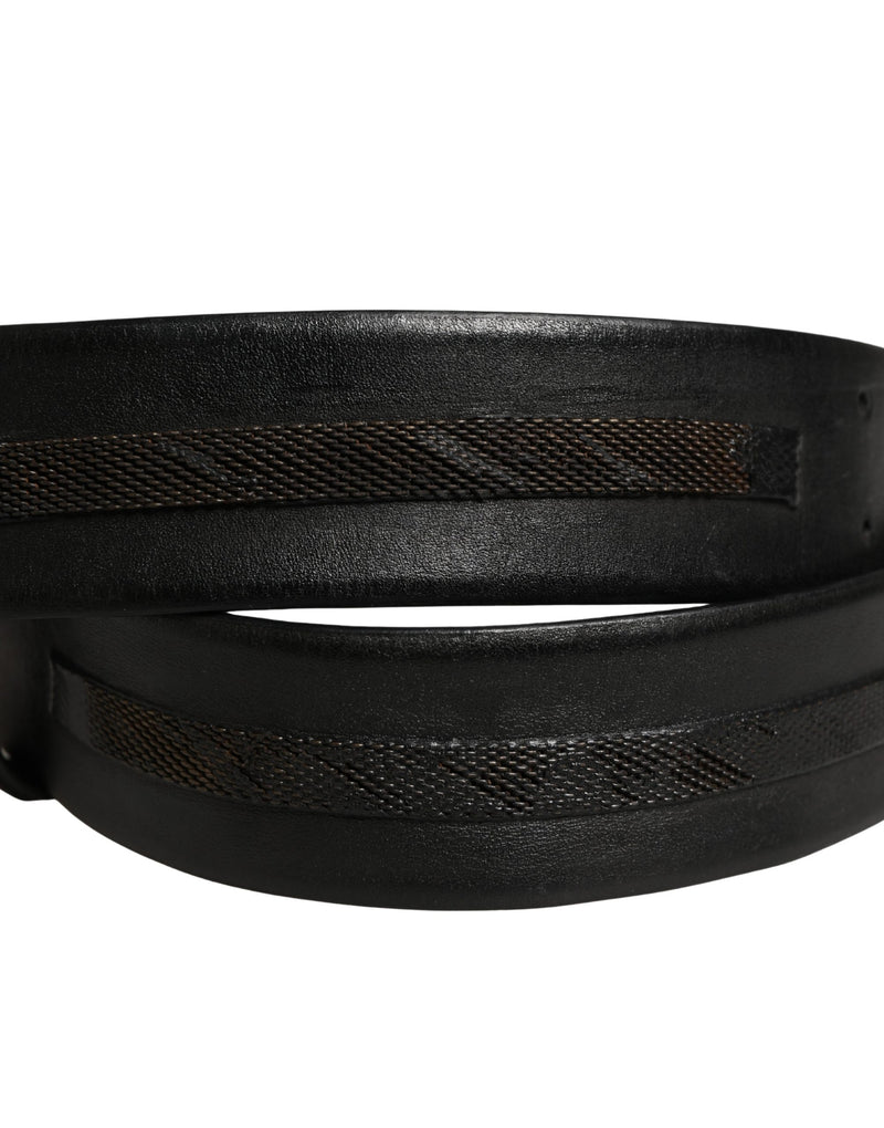 PLEIN SUD Black Leather Gold Metal Buckle Waist Belt for Women