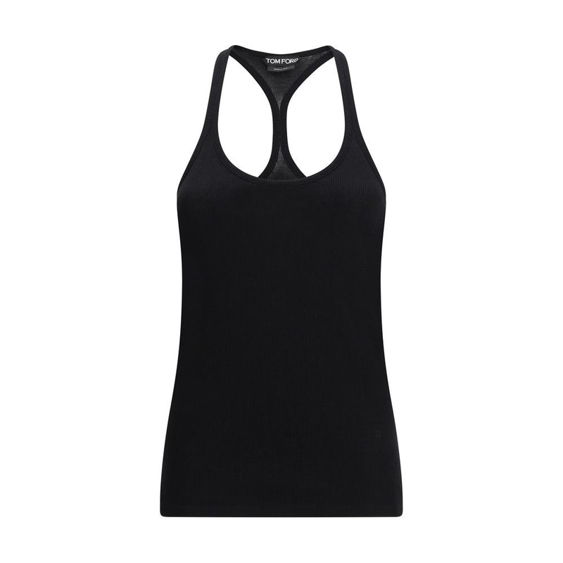 Tom Ford Black Silk Top - Elegant Ribbed Jersey Tank