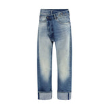 R13 Blue Cotton Straight-Leg Jeans for Women - Modern Style