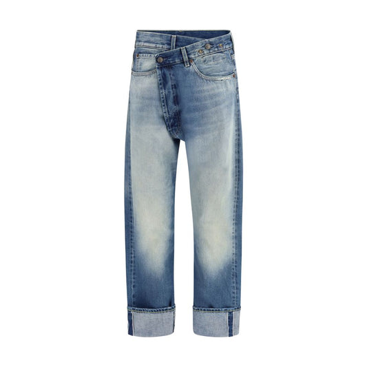 R13 Blue Cotton Straight-Leg Jeans for Women - Modern Style