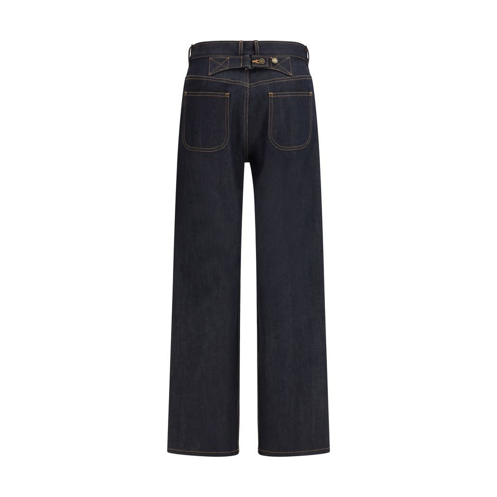 Thom Browne Blue Cotton Straight-Leg Jeans for Women