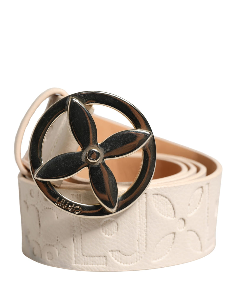 Liu Jo Beige Leather Wide Waist Belt with Silver Metal Buckle