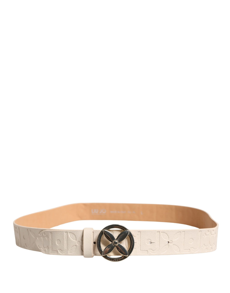 Liu Jo Beige Leather Wide Waist Belt with Silver Metal Buckle