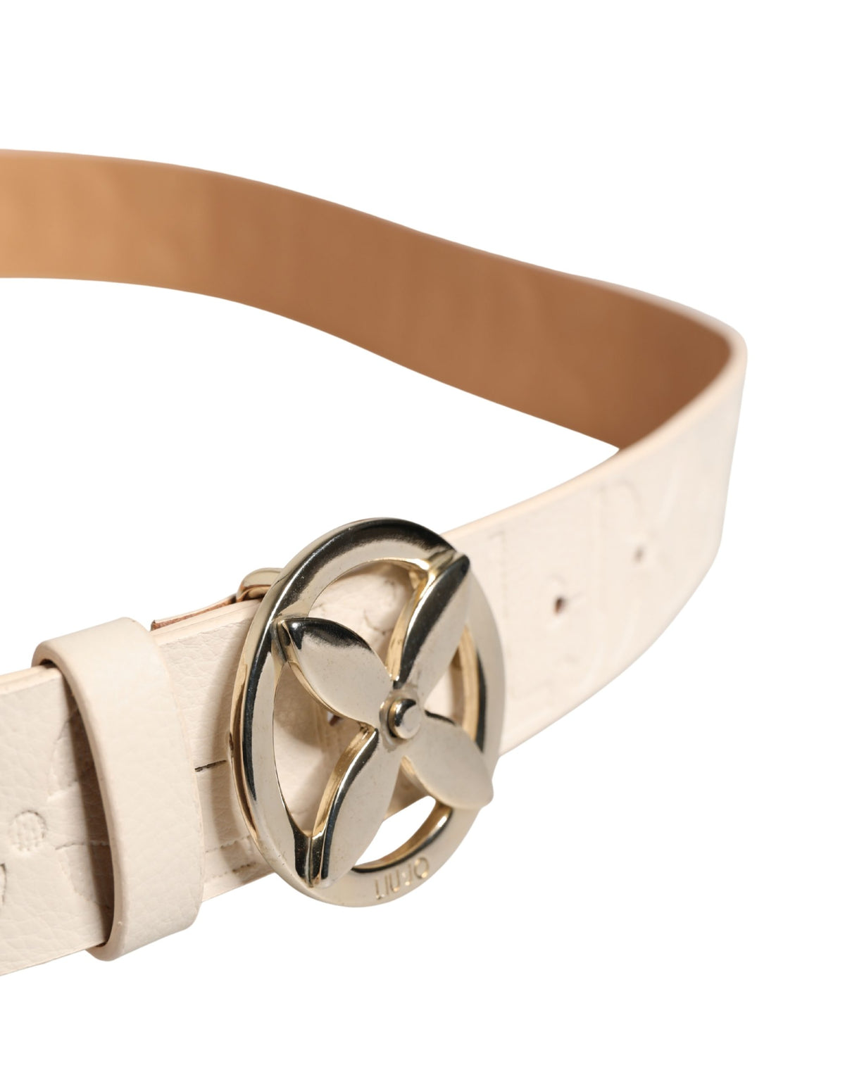 Liu Jo Beige Leather Wide Waist Belt with Silver Metal Buckle