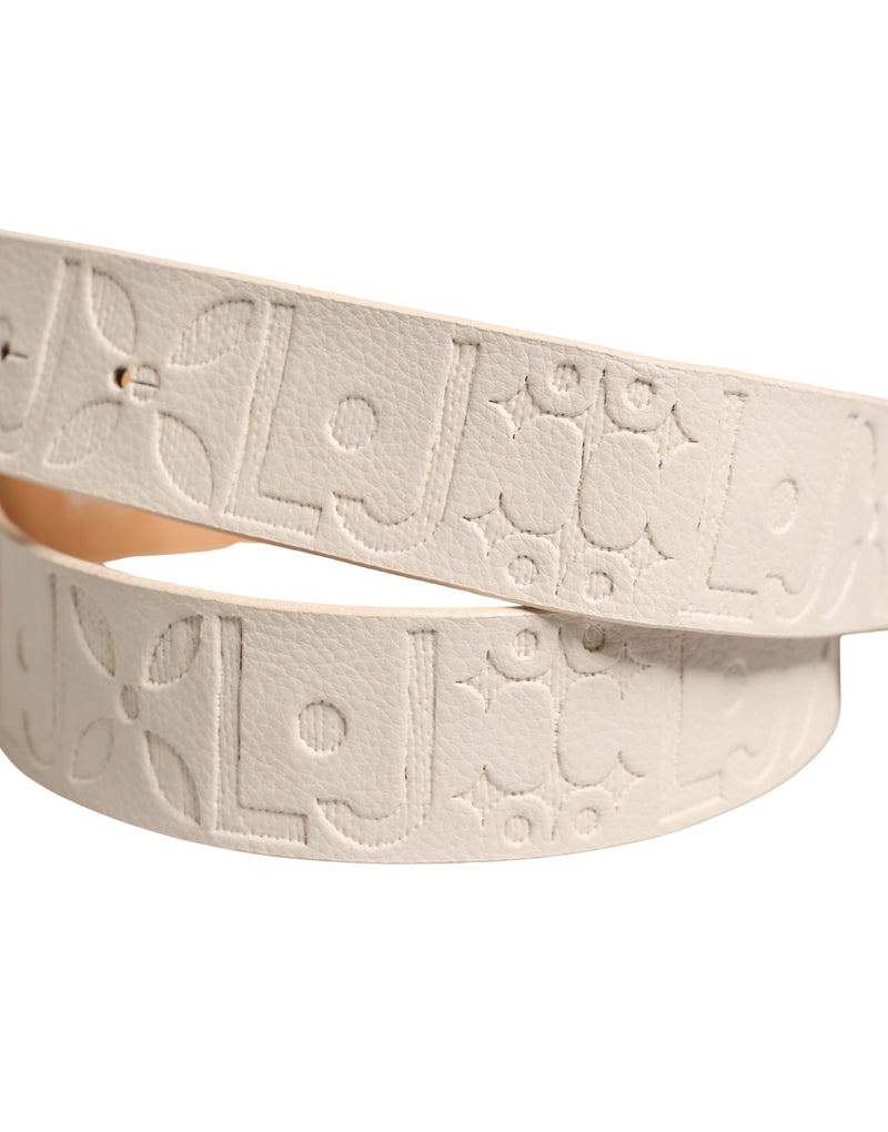 Liu Jo Beige Leather Wide Waist Belt with Silver Metal Buckle