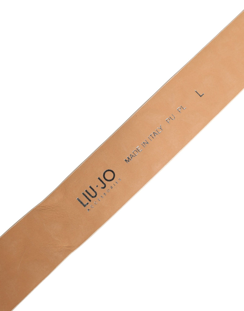 Liu Jo Beige Leather Wide Waist Belt with Silver Metal Buckle