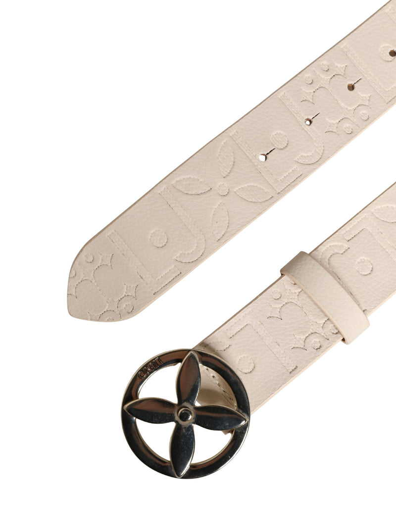 Liu Jo Beige Leather Wide Waist Belt with Silver Metal Buckle