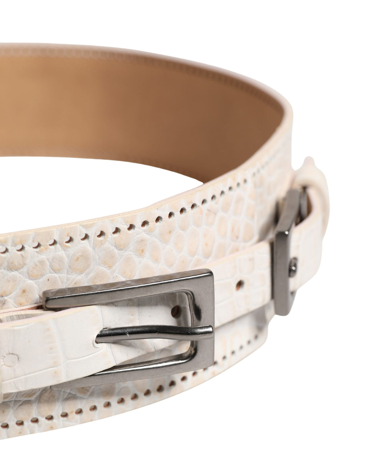 Scervino Street White Textured Leather Wide Belt with Silver Buckle