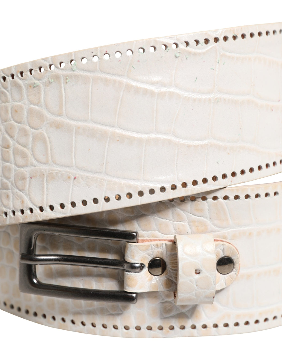 Scervino Street White Textured Leather Wide Belt with Silver Buckle