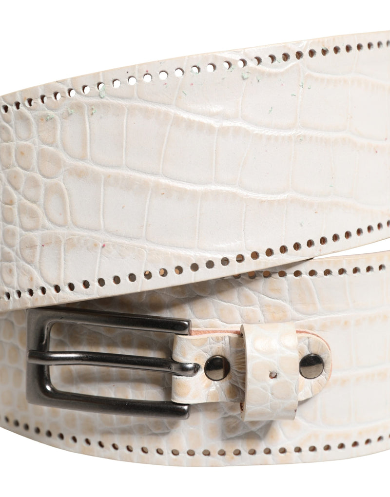 Scervino Street White Textured Leather Wide Belt with Silver Buckle