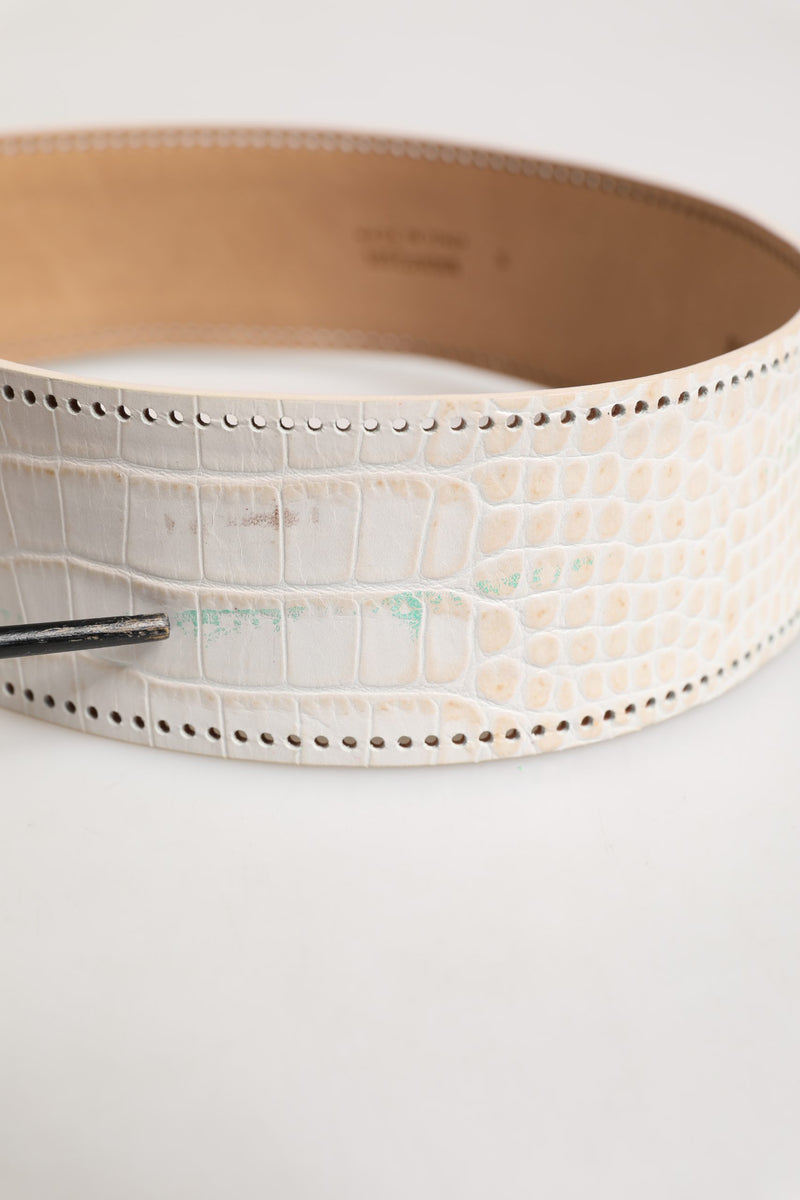 Scervino Street White Textured Leather Wide Belt with Silver Buckle