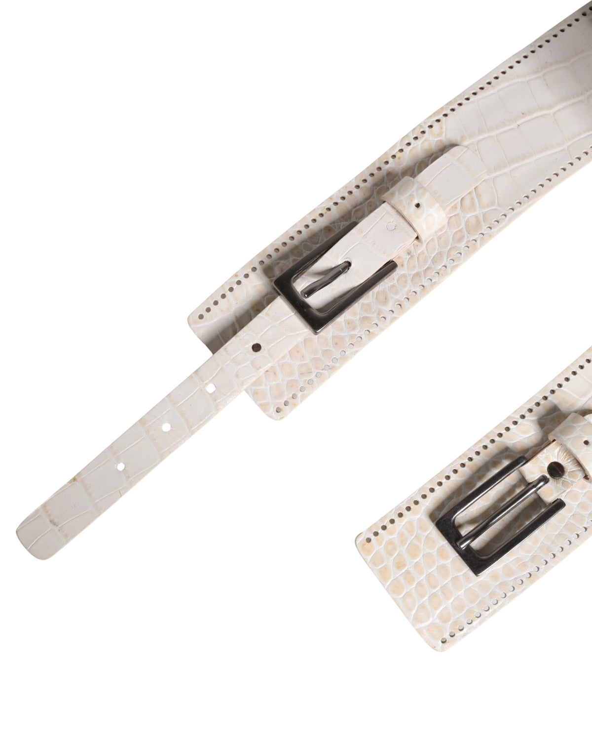 Scervino Street White Textured Leather Wide Belt with Silver Buckle