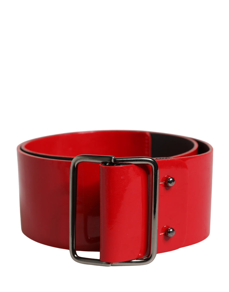 Costume National Red Wide Waist Belt with Silver Metal Buckle