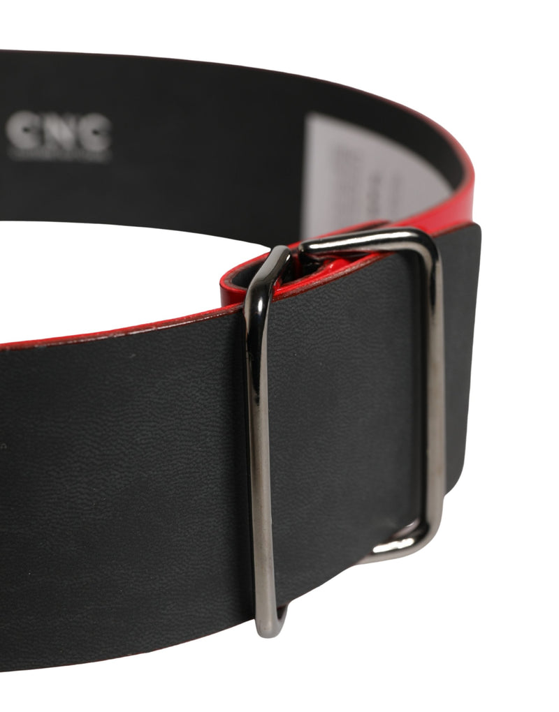 Costume National Red Wide Waist Belt with Silver Metal Buckle