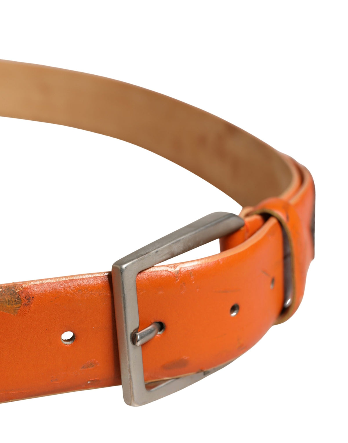 Etro Orange Genuine Leather Waist Belt with Silver Metal Buckle