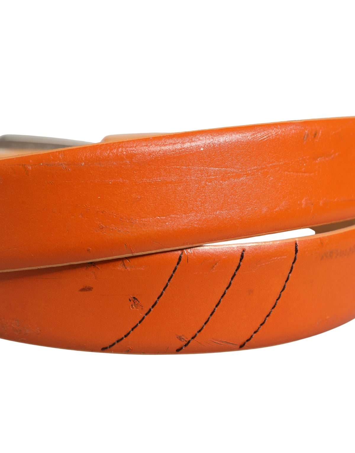 Etro Orange Genuine Leather Waist Belt with Silver Metal Buckle