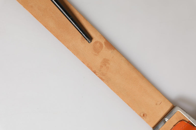 Etro Orange Genuine Leather Waist Belt with Silver Metal Buckle