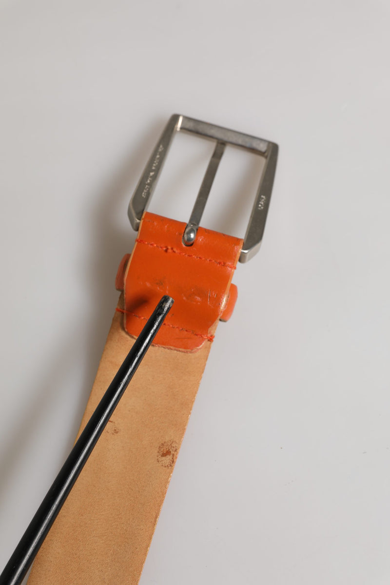 Etro Orange Genuine Leather Waist Belt with Silver Metal Buckle