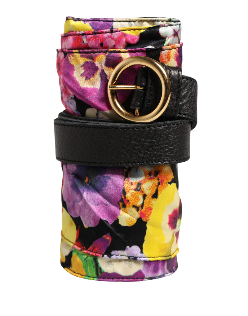 Cavalli Class Multicolor Floral Wide Waist Gold Metal Buckle Belt