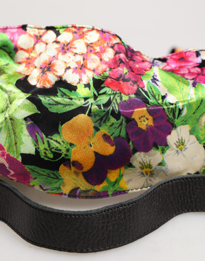 Cavalli Class Multicolor Floral Wide Waist Gold Metal Buckle Belt