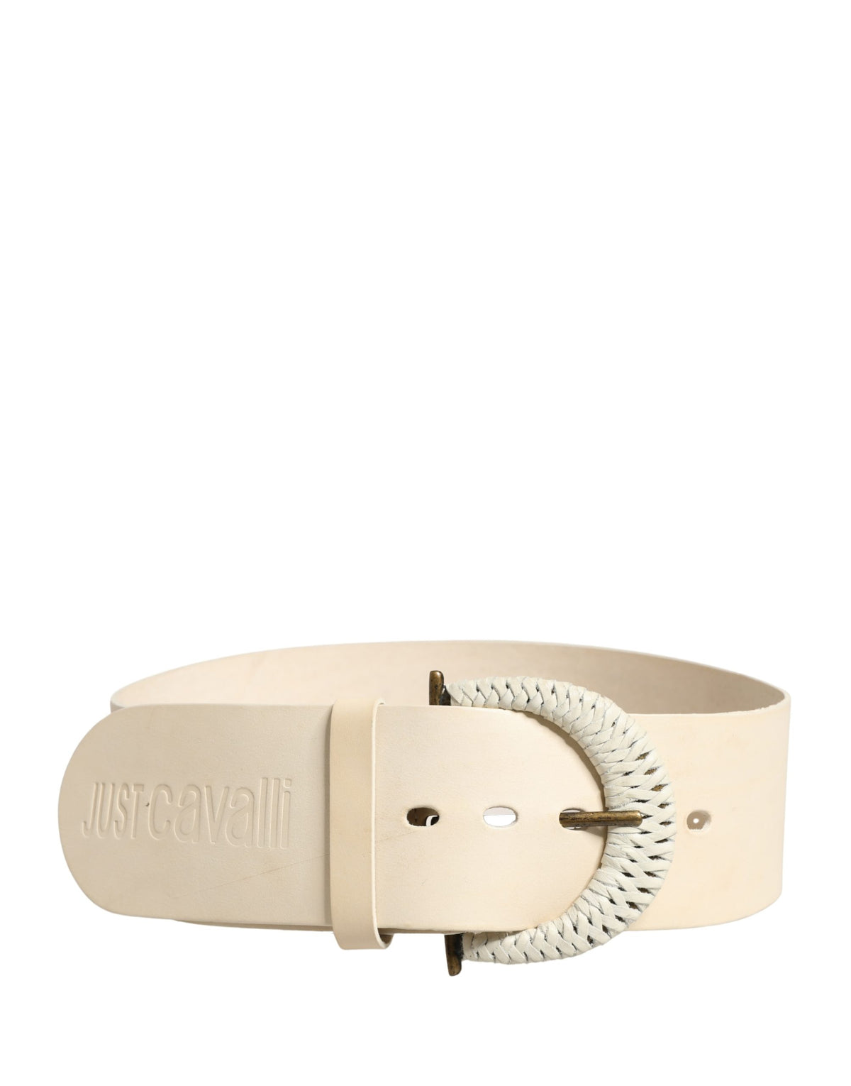 Cavalli Class Off White Leather Waist Belt for Women