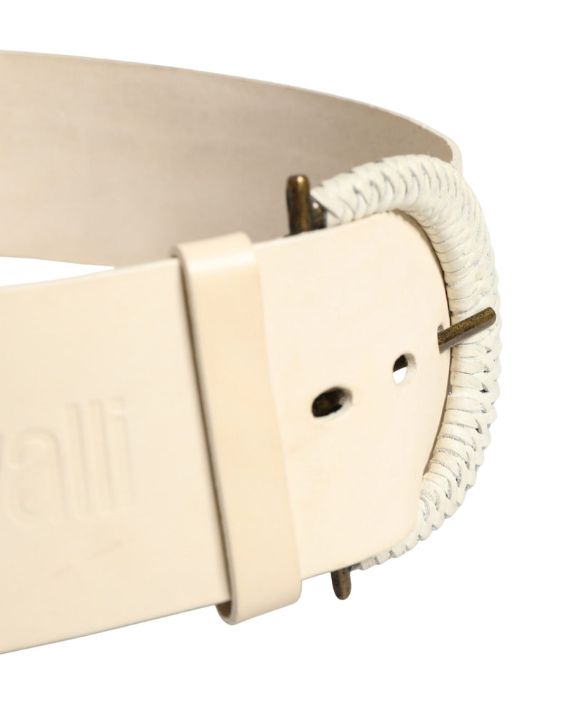 Cavalli Class Off White Leather Waist Belt for Women
