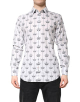 Chemise habillée en coton blanc ornée d'une couronne dorée Dolce &amp; Gabbana