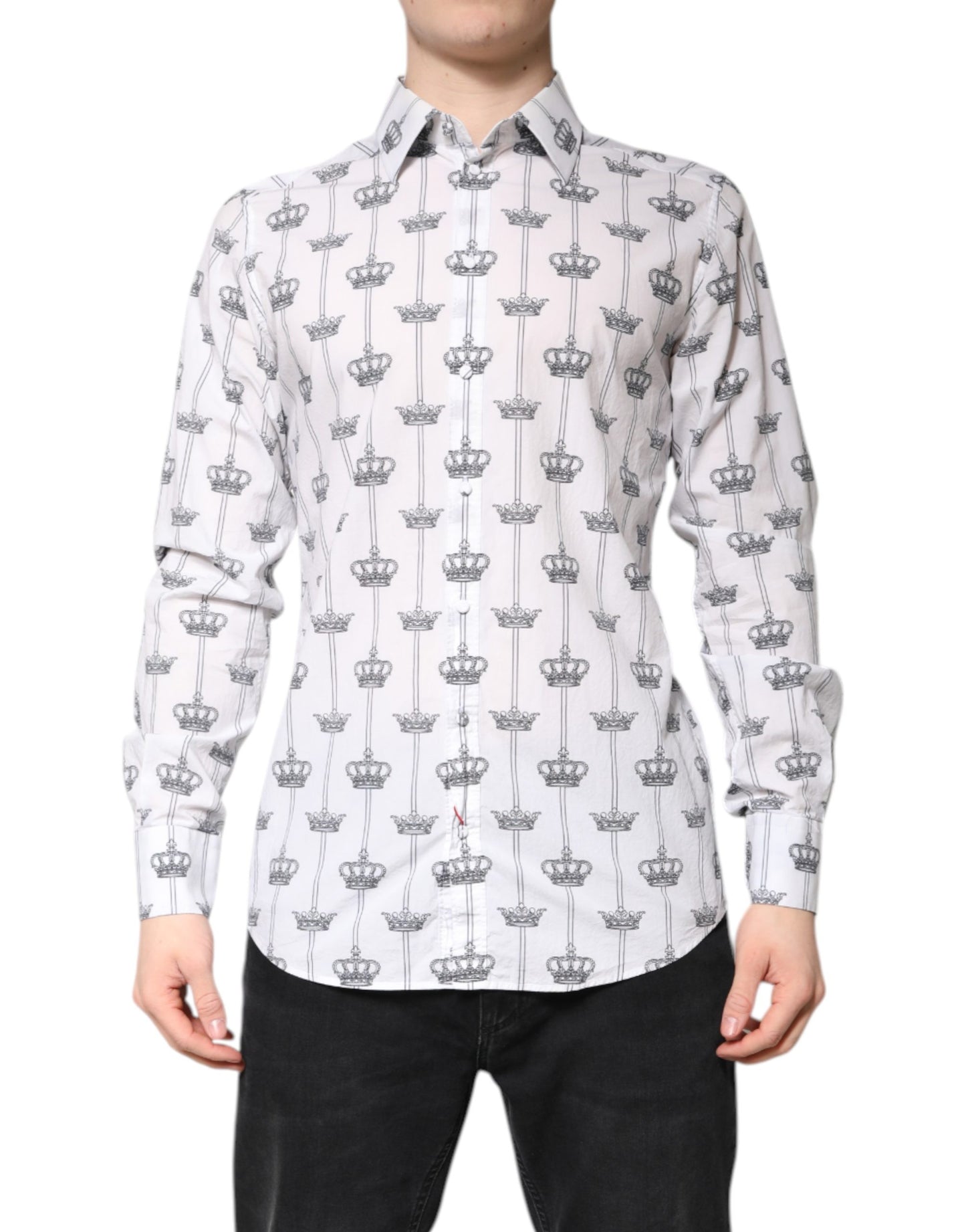 Chemise habillée en coton blanc ornée d'une couronne dorée Dolce &amp; Gabbana