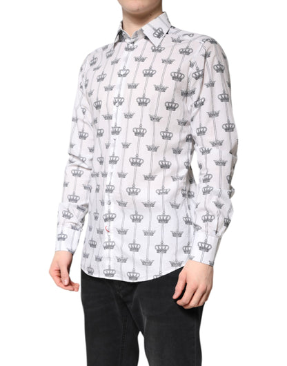 Chemise habillée en coton blanc ornée d'une couronne dorée Dolce &amp; Gabbana