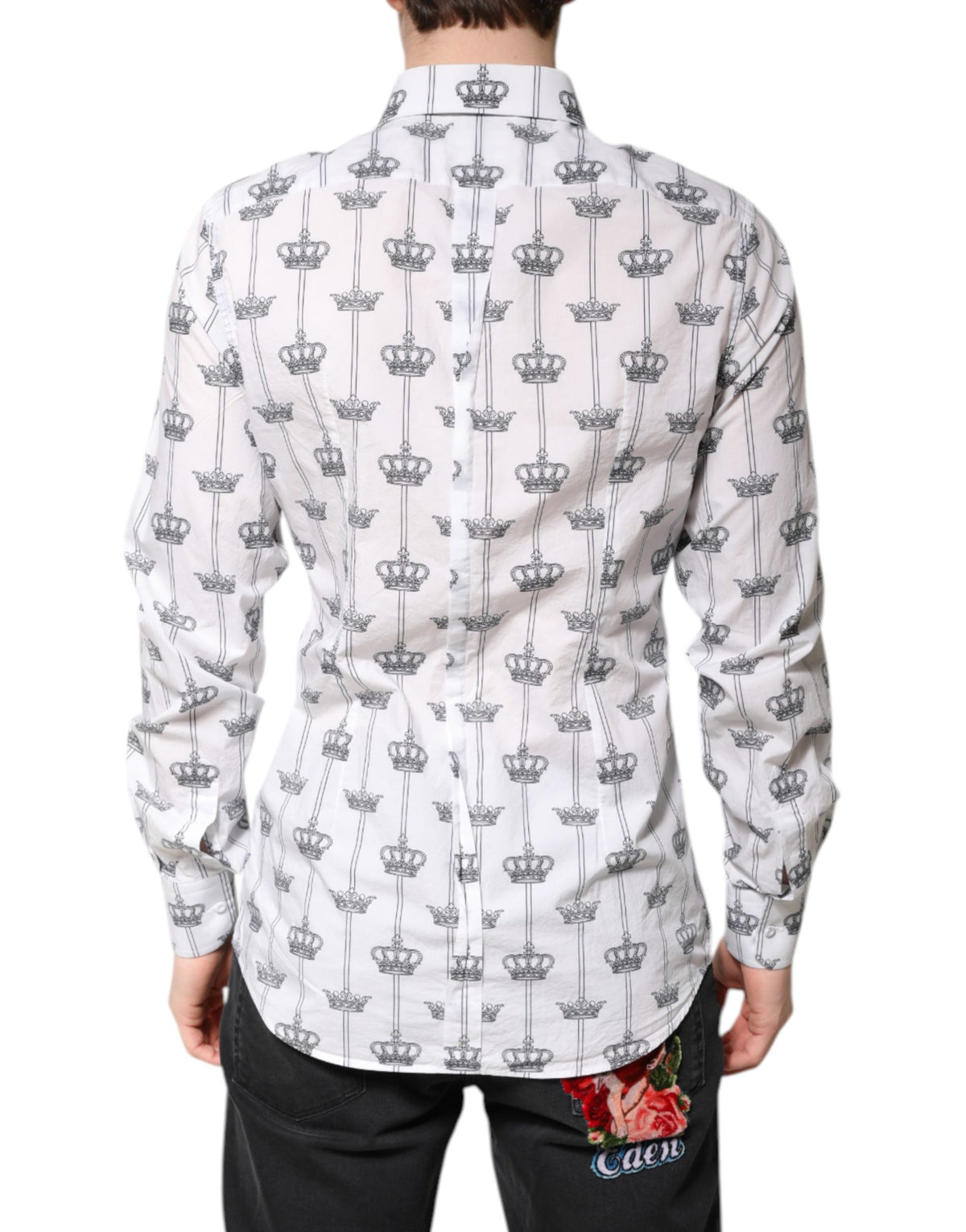 Chemise habillée en coton blanc ornée d'une couronne dorée Dolce &amp; Gabbana