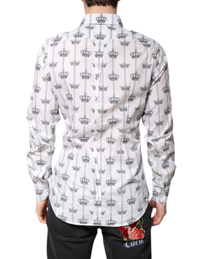 Chemise habillée en coton blanc ornée d'une couronne dorée Dolce &amp; Gabbana