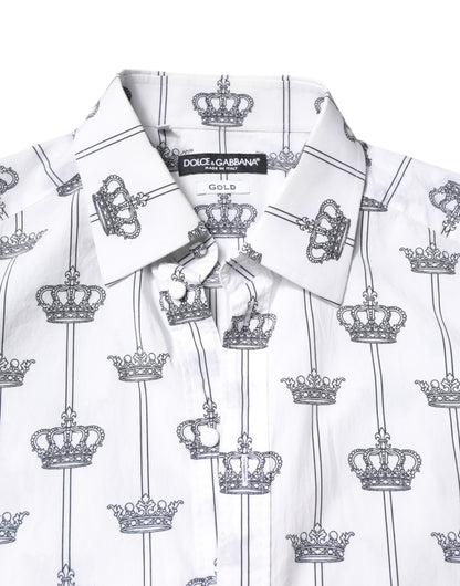 Chemise habillée en coton blanc ornée d'une couronne dorée Dolce &amp; Gabbana