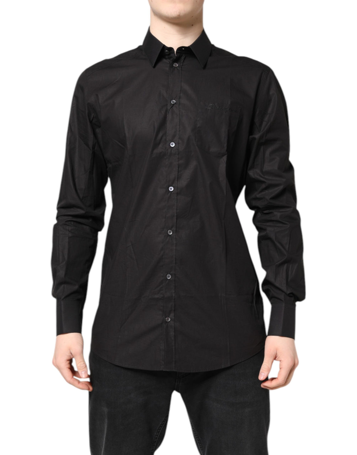 Chemise habillée Dolce & Gabbana en coton noir et doré à col
