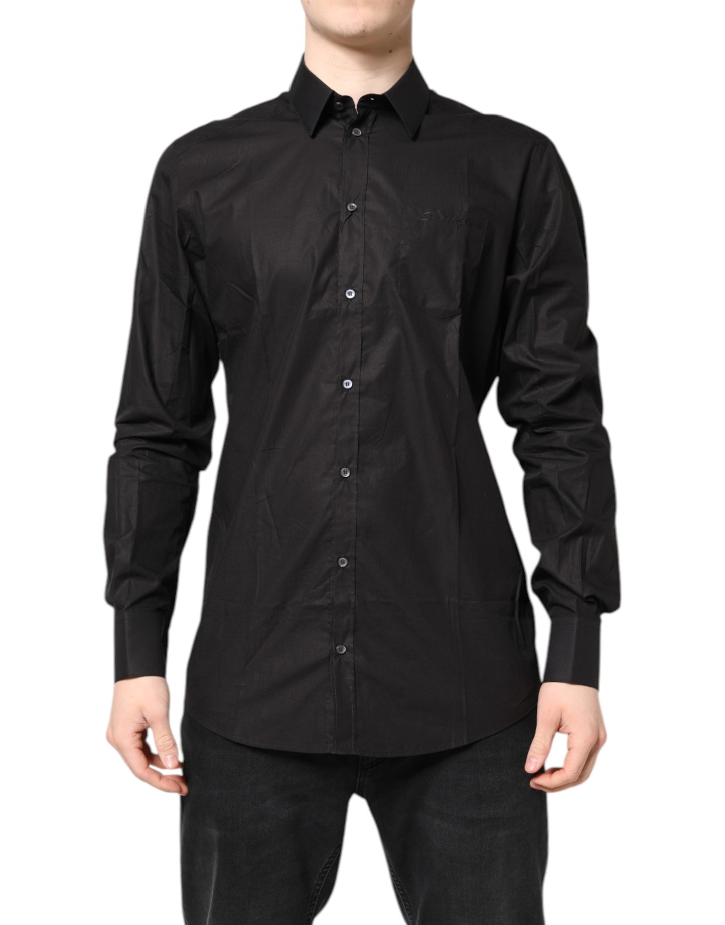 Chemise habillée Dolce & Gabbana en coton noir et doré à col