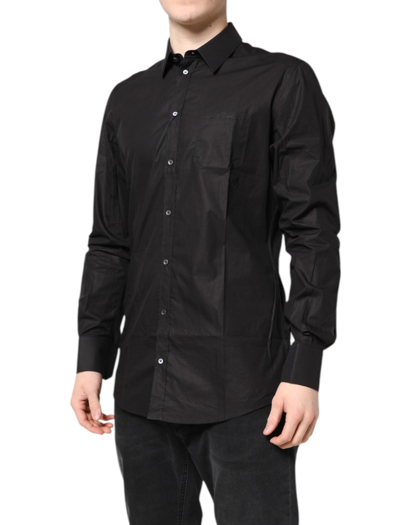 Chemise habillée Dolce & Gabbana en coton noir et doré à col