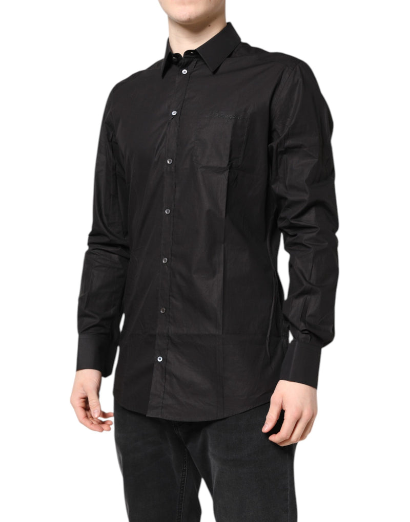 Dolce & Gabbana Black GOLD Cotton Collared Formal Dress Shirt