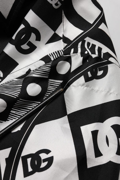 Chemise en soie noire à manches courtes imprimé logo Dolce & Gabbana