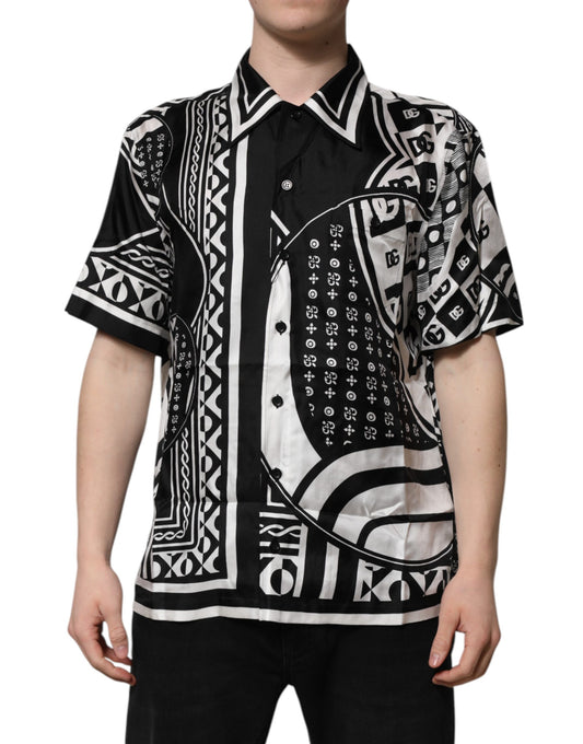 Dolce & Gabbana Zwart Zijden Shirt Met Korte Mouwen En Logoprint