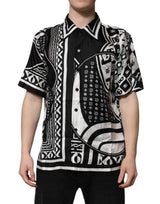 Chemise manches courtes Dolce & Gabbana en soie noire à imprimé logo