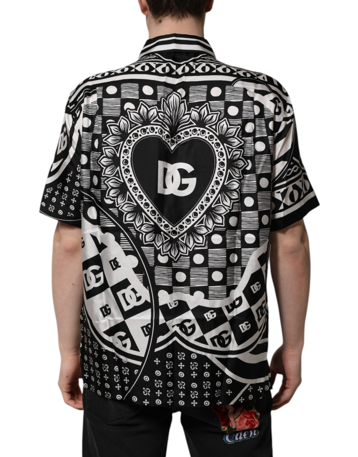 Chemise manches courtes Dolce & Gabbana en soie noire à imprimé logo