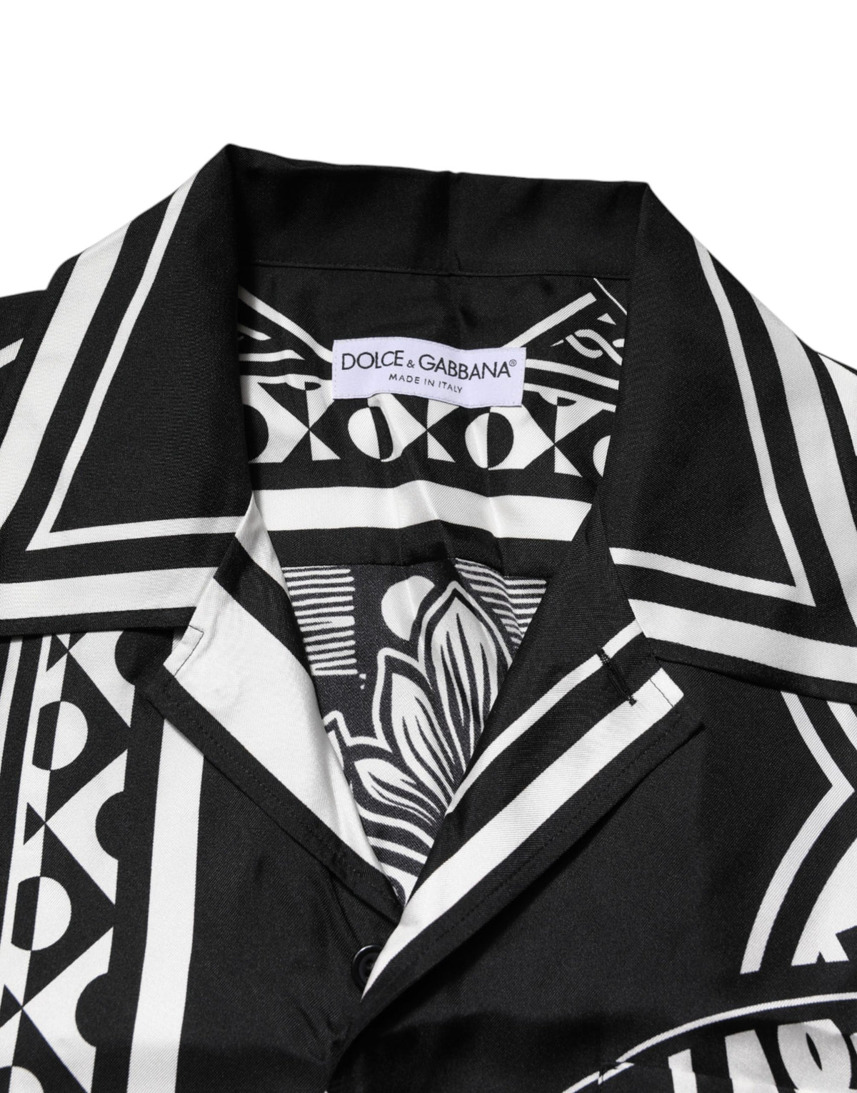 Chemise en soie noire à manches courtes imprimé logo Dolce & Gabbana