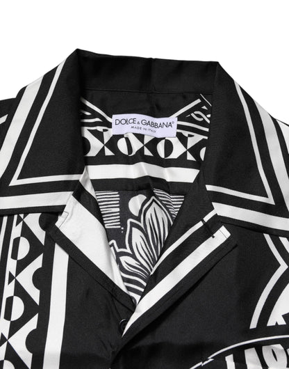 Chemise manches courtes Dolce & Gabbana en soie noire à imprimé logo