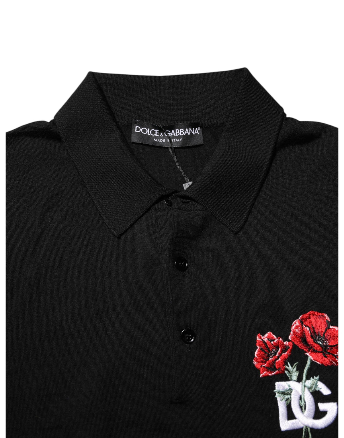 T-shirt Dolce & Gabbana noir en laine à logo fleuri et manches courtes