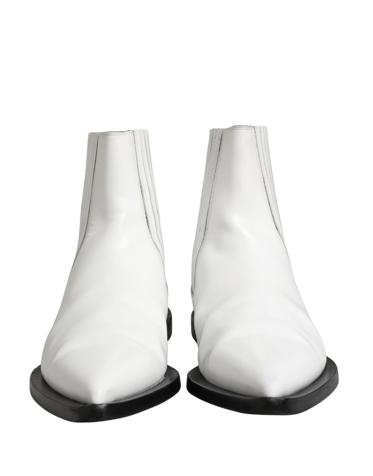 Dolce & Gabbana White Leather Chelsea Slip-On Ankle Boots