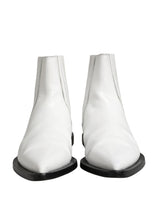 Dolce & Gabbana White Leather Chelsea Slip-On Ankle Boots