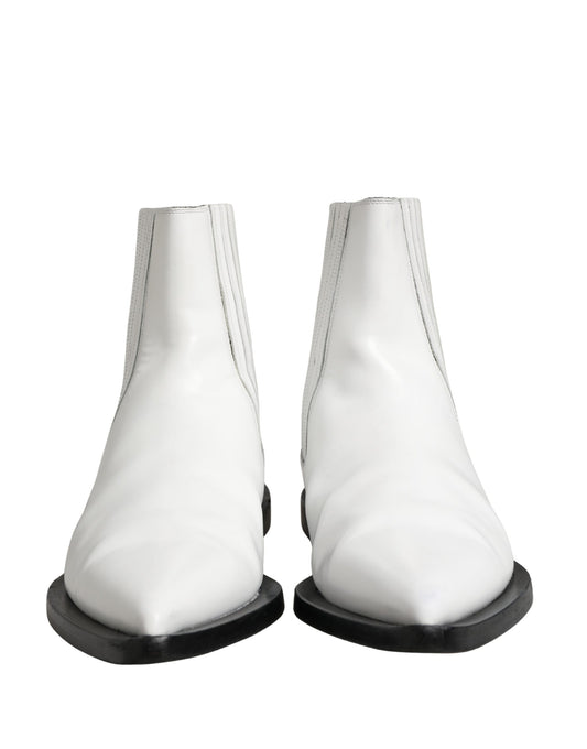 Dolce & Gabbana White Leather Chelsea Slip-On Ankle Boots
