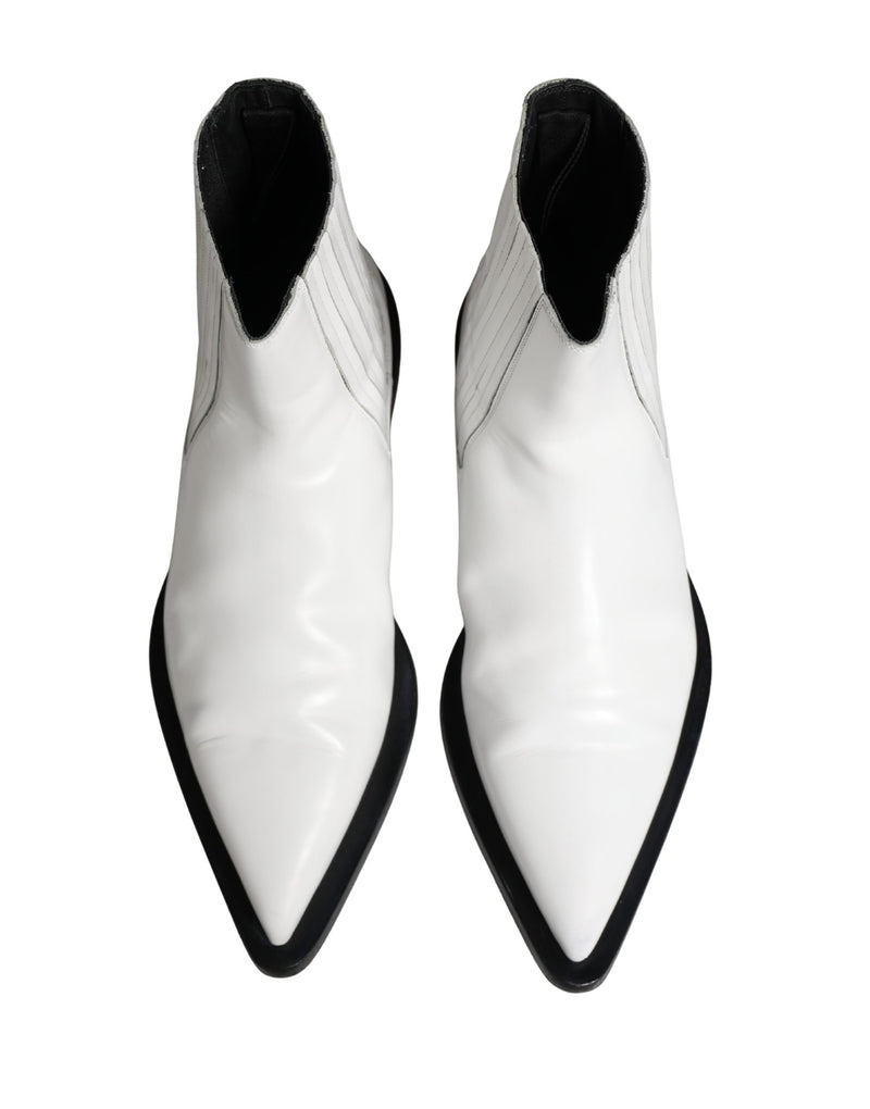 Dolce & Gabbana White Leather Chelsea Slip-On Ankle Boots