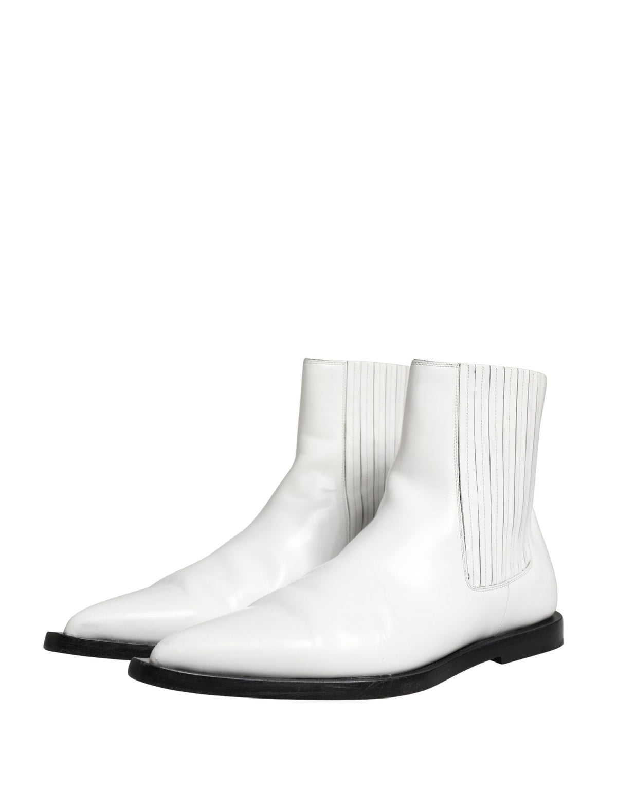 Dolce & Gabbana White Leather Chelsea Slip-On Ankle Boots